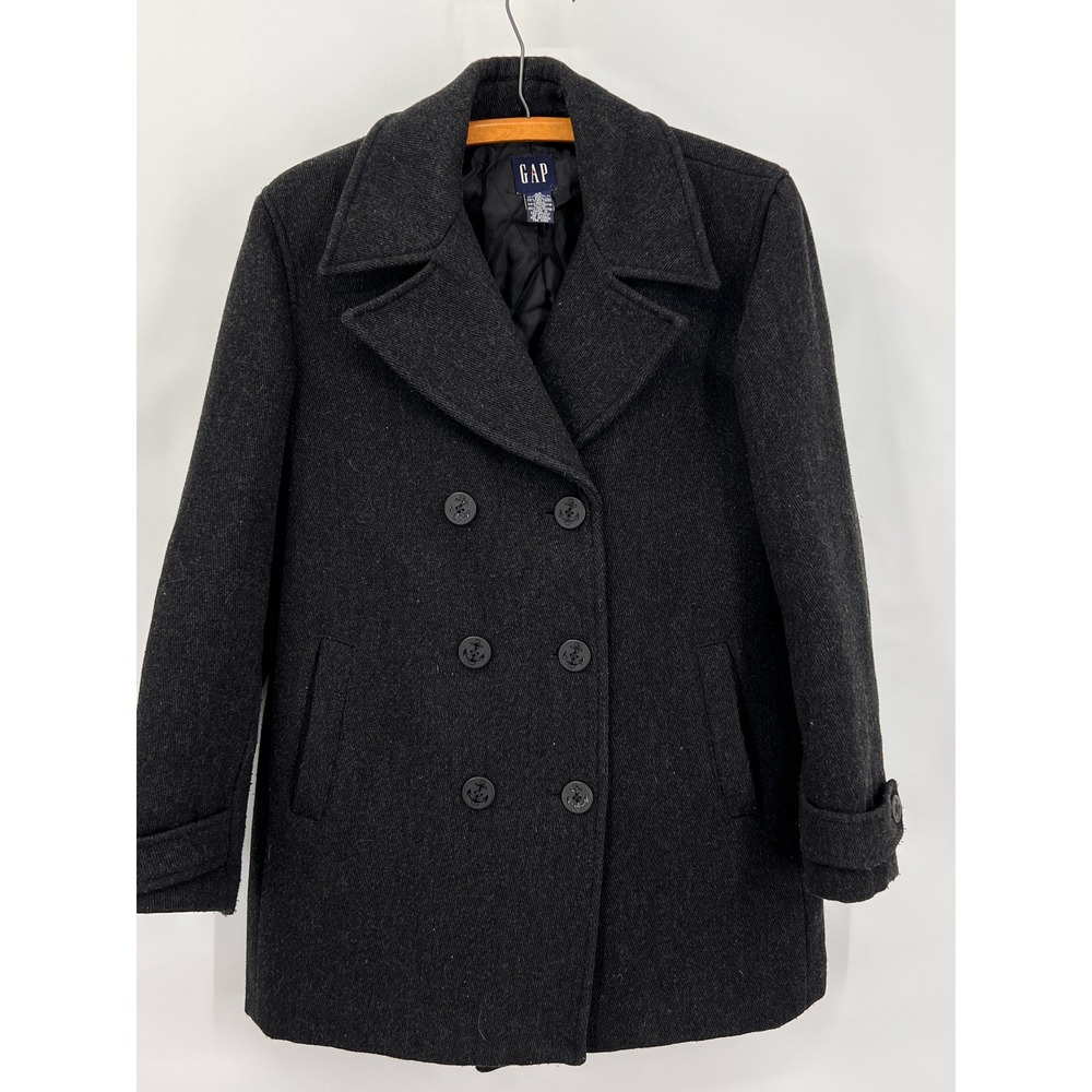 Gap Black Wool Blend Peacoat Women's Sz XS Double Breasted Button Quilted Lining